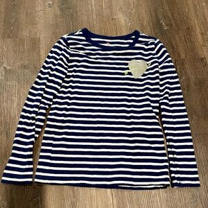 J. Crew Crewcuts Girls Navy and White Striped Kids Tee with Heart Accent, Sz M